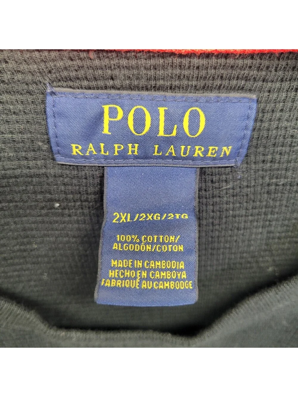Polo Ralph Lauren Mens Waffle Knit Sleepshirt Black Crew Long Sleeve Cotton 2XL